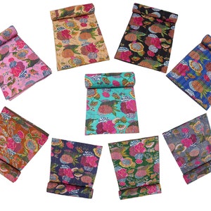 Indian Vintage Handmade Stitched Pure Cotton Fruit Print Kantha Quilt, Reversible Kantha Quilt Multicolor  60&quot;X90&quot;, 90&quot;x108&quot;, 108&quot;X108&quot;