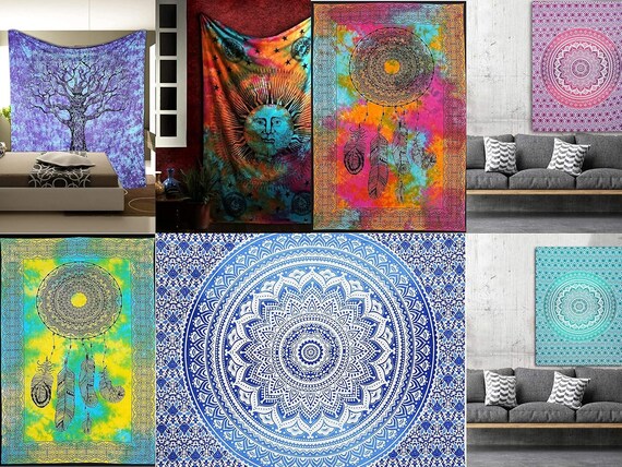 Lot De 10 Tapisseries Murales Mandala Coton - Décoration Bohème - 30x40 Inches