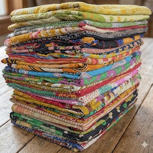 Couette indienne vintage faite main en kantha : jeté indien tribal en coton