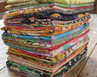 Indian Vintage Handmade Kantha Quilt: Indian Tribal Cotton Throw Blanket