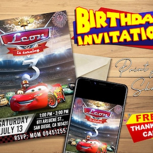 Pixar&#39;s Cars Birthday Invitation // Digital Cars Invitation // Lightning McQueen Invitation