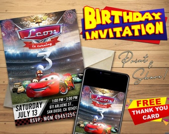 Pixar's Cars Birthday Invitation // Digital Cars Invitation // Lightning McQueen Invitation
