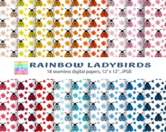 RAINBOW LADYBIRDS  pattern, Digital papers , Decoupage papers, Scrapbook paper,  Digital backgrounds, Animal pattern, Quilling papers