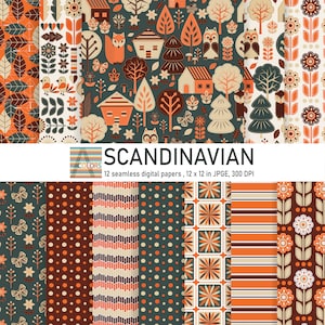 Carte scandinave senza cuciture, Pacchetto di documenti digitali, Forniture, Carte per decoupage, Carta per album, Sfondi digitali, design nordico