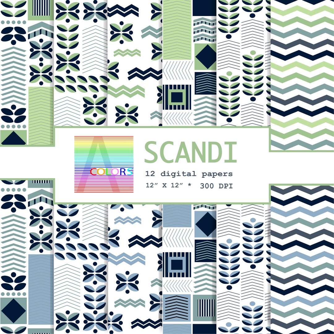 Scandi Pattern Collection Scandi Digital Paper Pack: Geometric Patterns (12