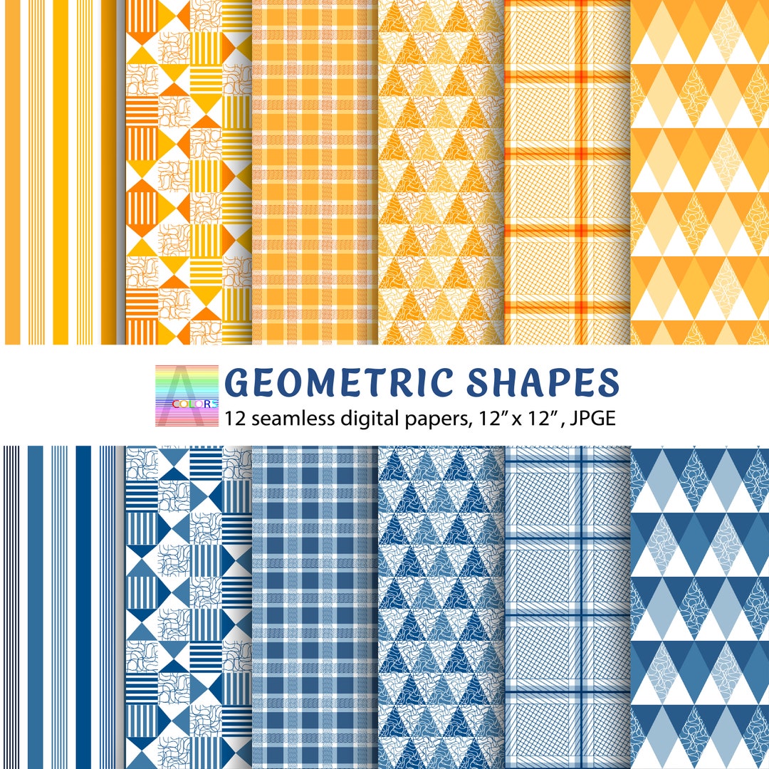 Orange and Blue GEOMETRIC SHAPES, Seamless Pattern, Digital Papers Pack ...