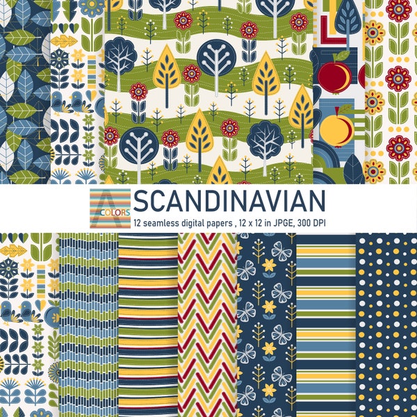 Scandinavian seamless papers , Digital papers pack, Supplies, Decoupage papers, Scrapbook paper,  Digital backgrounds, nordic design