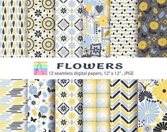 Yellow Flowers Seamless Pattern: Scrapbook Paper Pack (Digital Download)
