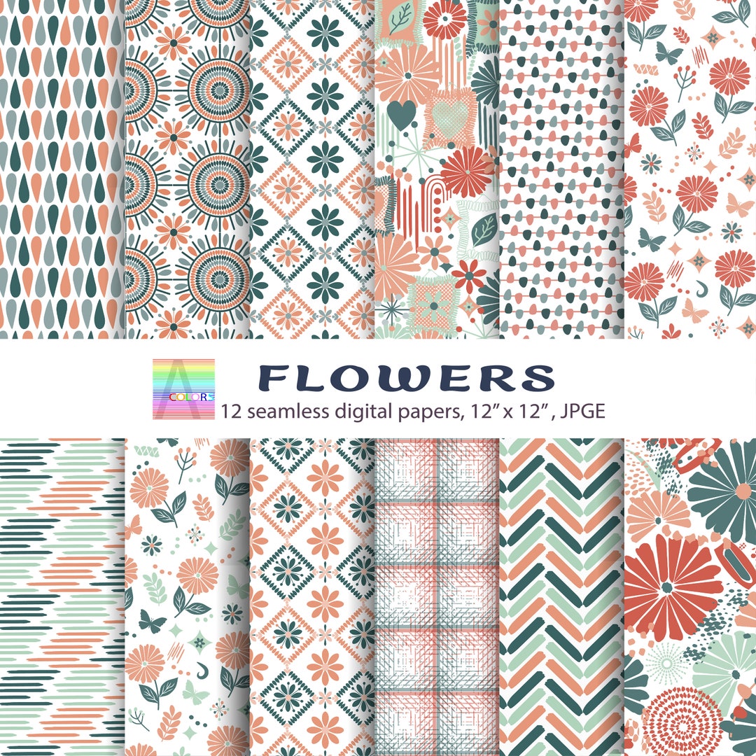 Pink Flowers, Seamless Pattern, Digital Papers Pack, Supplies ...