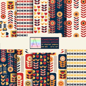 Modello senza cuciture scandinavo, pacchetto di documenti digitali, materiali di consumo, carte per decoupage, carta per album, sfondi digitali, design nordico