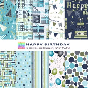 Buon compleanno, modello senza soluzione di continuità, pacchetto di documenti digitali, documenti Decoupage, carta Scrapbook, sfondi digitali, documenti Quilling