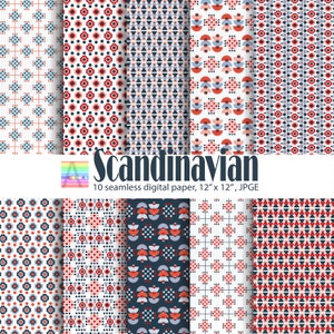 Modello senza cuciture scandinavo, Pacchetto di carte digitali, Forniture, Carte decoupage, Carta scrapbook, Sfondi digitali, Carta da imballaggio nordica
