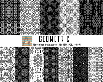 Black and white geometric, seamless pattern, Digital papers pack, Supplies, Decoupage papers, Scrapbook paper, Quilling patterns