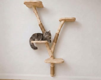 Cat tree scratcher branch driftwood shelf wall mounted shelves natural handmade rustic decor for cat