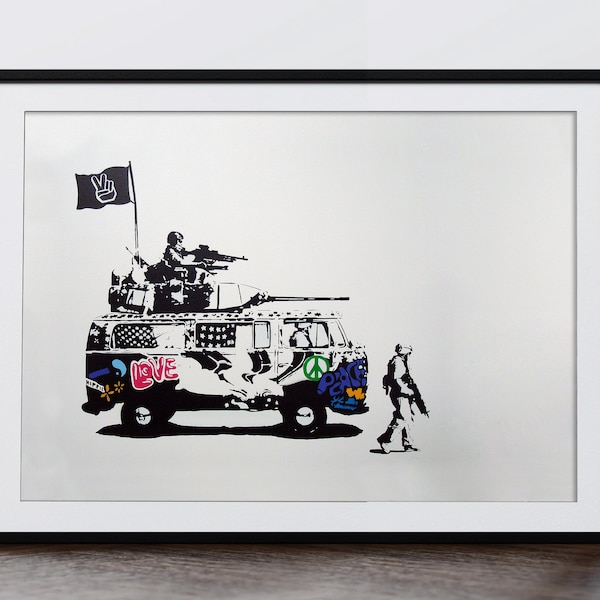 VW Camper Banksy Art Print. Printable Digital File, Instant Download. Kitchen Lounge Office Art. Banksy Volkswagen Van Bus Wall Art print