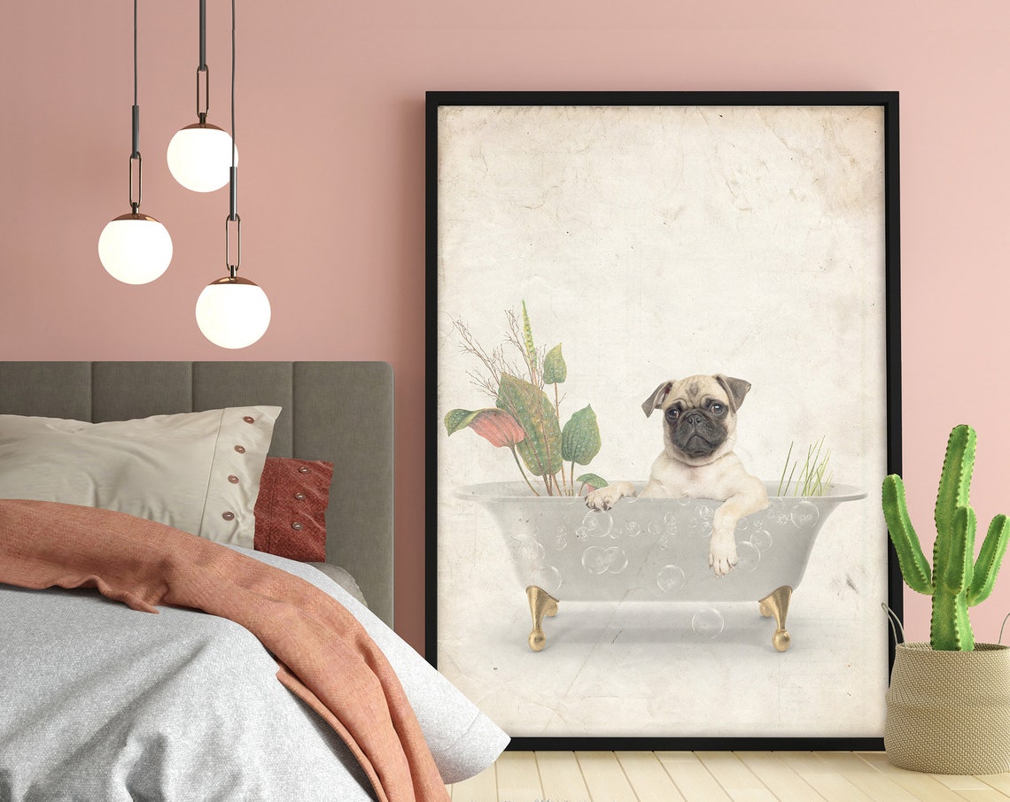 Pug in Tub Framed Sign