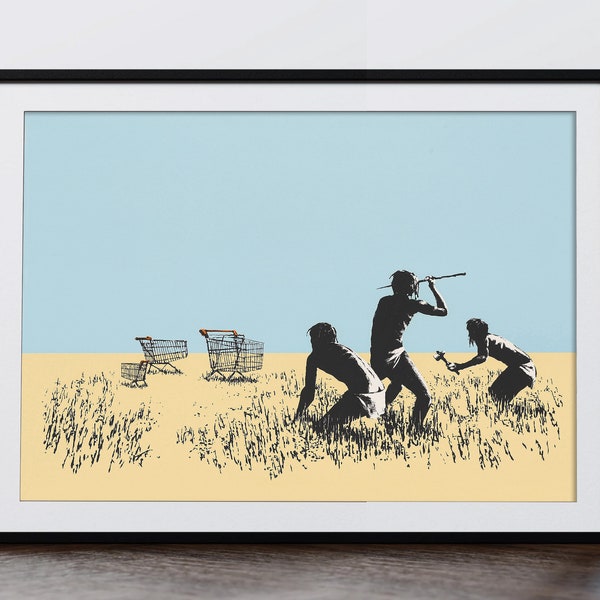 Trolleys Banksy Art Print. Printable Digital File, Instant Download. Kitchen Lounge Office Art. Banksy Shopping Trolleys Wall Art print Blue