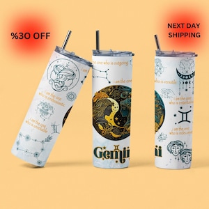 Gemini Birthday Gift Zodiac Signs with Characteristics Zodiac Sign 20 oz Skinny Tumbler Horoscope Tumbler for Astrologist Gemini Zodiac Sign