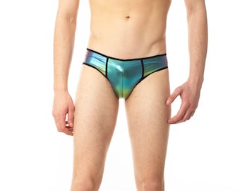 Schillernder Aqua-Herren-Slip – futuristisches Metallic-Finish, handgefertigte bequeme Passform, LGBT+-freundlich