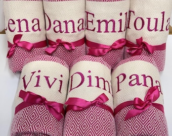 Personalized Turkish Cotton Towel – Custom Embroidered Gift for Bridesmaids, Wedding Favor, Spa or Beach Use