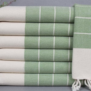 Dish Towel Embroidery Designs, Organic Kitchen Towel, Green Towel, Striped Towel, 16x36 Inches Personalized Gifts, Owen Towel,