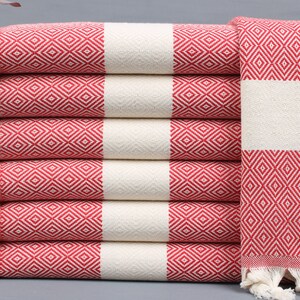 Turkish Hand Towel, Turkish Towel, Diamond Red Peshkir, 20x36 Inches Gift For Her, Hotel Towel, Little Dishcloth, Bulk Order Towel,