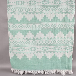 Picnic Blanket, Handwoven Blanket, Green Throw, Kilim Blanket, 56x85 Inches Cotton Blanket, Bedding Throw, Turkey Throw, Xmas Gift Throw,