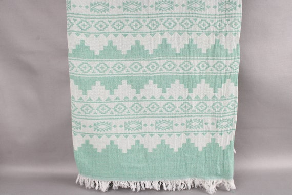 Picnic Blanket, Handwoven Blanket, Green Throw, Kilim Blanket, 56x85 Inches Cotton Blanket, Bedding Throw, Turkey Throw, Xmas Gift Throw,