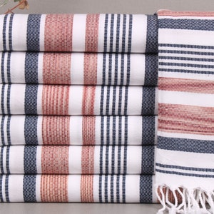 Turkish Towels Beach, Turkish Beach Towel Personalized, Navy Blue-Brick Towel, Striped Towel, 36x71 Inches Wedding Gifts, Sarong Towel,