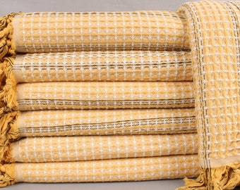 Large Towel, Bedcover, Mustard Throw, Striped Blanket, 71x95 Inches Bohemian Bed Cover, Organic Blanket, Beach Throw, Picnic Throw,