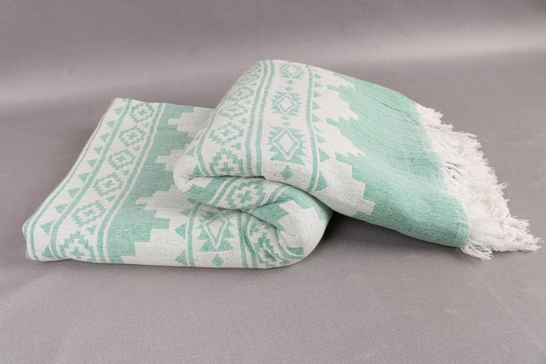 Picnic Blanket, Handwoven Blanket, Green Throw, Kilim Blanket, 56x85 Inches Cotton Blanket, Bedding Throw, Turkey Throw, Xmas Gift Throw, image 9