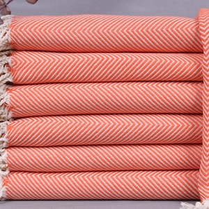 Turkish Towel, Organic Cotton Towels, Orange Chevron Towel, 40x71 Inches Small Blanket, Pareo Peshtemal, Fitness Peshtemal, Scarf Peshtemal,