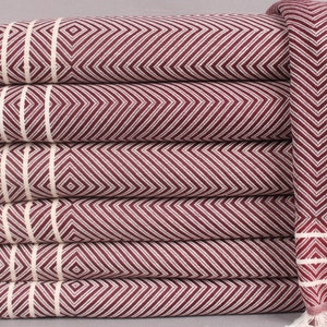 Turkse deken, handgeweven deken, bordeauxrode deken, diamanten plaid, sprei van biologisch katoen (71 x 95 inch), yogakleed, kerstcadeau plaid