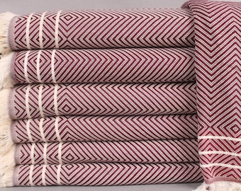 Turkish Blanket, Handwoven Blanket, Burgundy Blanket,Diamond Throw,71x95 Inches Organic Cotton Bedspread,Yoga Throw,Christmas Gift Throw
