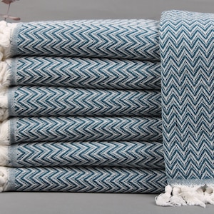 Turkish Blanket, Turkish Bedspread, Petrol Chevron Blanket, 63x75 Inches Couch Cover, Yoga Blanket, King Size Bedspread, Picnic Throw,