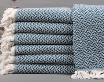Turkish Blanket, Turkish Bedspread, Petrol Chevron Blanket, 63x75 Inches Couch Cover, Yoga Blanket, King Size Bedspread, Picnic Throw,
