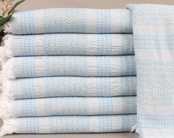 Personalized Beach Towel, Embroidered Beach Towel, Baby Blue Towel, Striped Towel, 36x71 Inches Linen Towel, Wedding Favor,