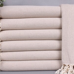 Organic Beach Towel, Organic Towel, Light Beige Towel, Herringbone Towel, 40x71 Inches Bachelorette Favor Towels, Bridesmaid Peshtemal,