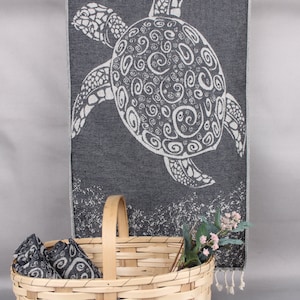 Toalha de cozinha com monograma, toalha de mão bordada, toalha azul marinho, toalha carretta, toalha estampada, toalha animal, toalha estampada, 18 x 36 polegadas Brid