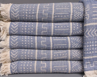 Turkish Bedspread, Sofa Blanket, Blue Throw, Ethnic Design Throw, 79x91 Inches Bohemian Bedspread, Decor Blanket, King Size Blanket,
