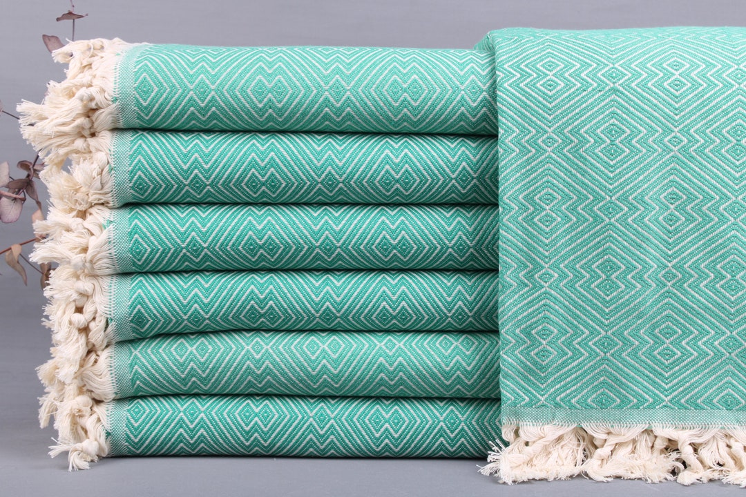 Turkish Bedspread, Picnic Blanket, Green Blanket, 79x91 Inches
