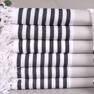 Turkish Bath Towel, Personalized Turkish Towel, Light Gray-Black Towel, Striped Towel, 40x71 Inches Name Beach Towel, Pareo Towel,