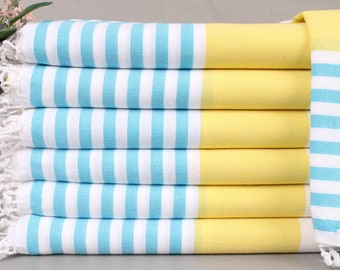 Turkish Beach Towel Personalized, Turkish Beach Towel, Turquoise-Yellow Towel, Striped Towel, 40x71 Inches Personalized Wedding Gift,