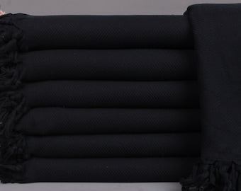 Bedcover, Turkish Bedspread, Black Blanket, Chevron Throw, 63x83 Inches Aesthetic Throw Blanket, Decorative Blanket, Organic Blanket,