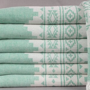 Picnic Blanket, Handwoven Blanket, Green Throw, Kilim Blanket, 56x85 Inches Cotton Blanket, Bedding Throw, Turkey Throw, Xmas Gift Throw, image 2