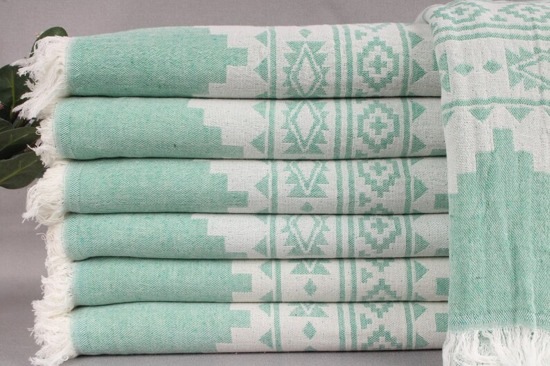 Picnic Blanket, Handwoven Blanket, Green Throw, Kilim Blanket, 56x85 Inches Cotton Blanket, Bedding Throw, Turkey Throw, Xmas Gift Throw, image 2