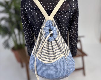 Bolso tote de toalla turca hecho a mano / Bolso de hombro de algodón con borlas / Bolso tote bohemio ecológico para el mercado, la playa y los viajes.