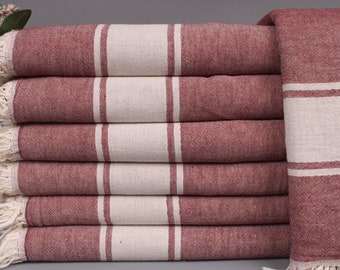 Picnic Blanket, Home Decor Blanket, Burgundy Blanket, Striped Blanket, 60x71 Inches Handwoven Bedspread, Decorative Throw,