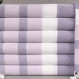 Personalized Turkish Towel, Embroidered Beach Towel, Light Lilac-Dark Lilac Towel, Striped Towel, 40x71 Inches Monogram Turkish Beach Towel,