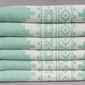 Picnic Blanket, Handwoven Blanket, Green Throw, Kilim Blanket, 56x85 Inches Cotton Blanket, Bedding Throw, Turkey Throw, Xmas Gift Throw, image 3